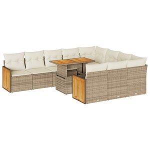 vidaXL Salon de jardin 11Pièces avec coussins beige résine tressée acacia