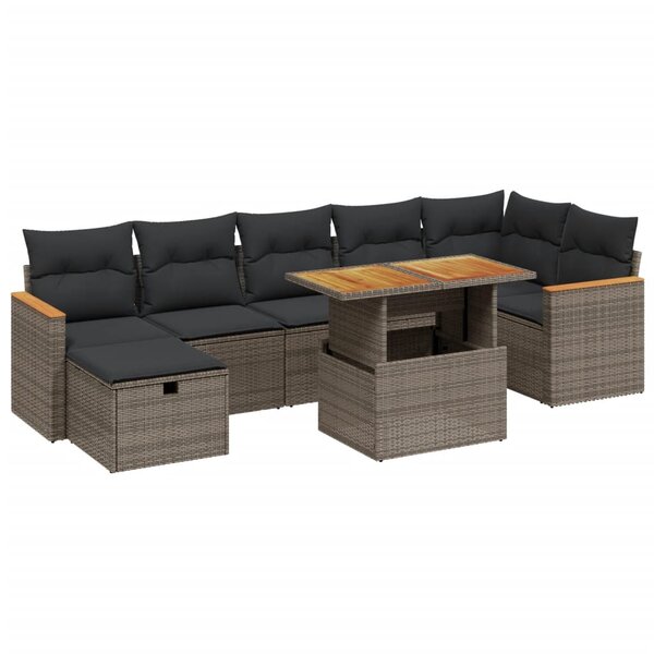 vidaXL Salon de jardin 8 Pièces avec coussins gris résine tressée