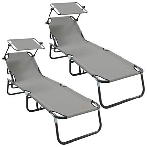 VidaXL chaises longues pliantes  2 Pièces  avec auvent  gris  en tissu Oxford 600D.
