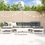 vidaXL Salon de jardin 7 Pièces avec coussins blanc bois massif