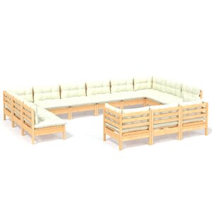 vidaXL Salon de jardin 13 Pièces avec coussins crème bois de pin