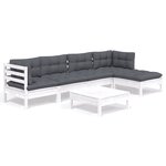 vidaXL Salon de jardin 6 Pièces avec coussins blanc bois de pin