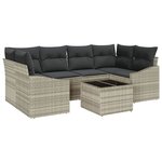 vidaXL Ensemble de jardin 7 pièces avec coussins gris clair en rattan poly
