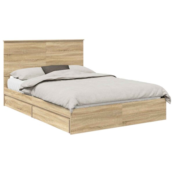 vidaXL Lit de Rangement Chêne Sonoma 140 x 200 cm Bois d'ingénierie