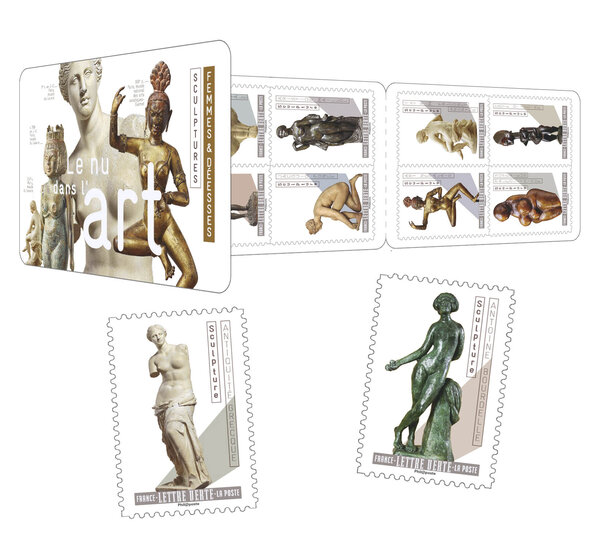 Carnet 12 timbres - Le Nu dans l'art - Sculptures - Femmes & déesses - Lettre Verte