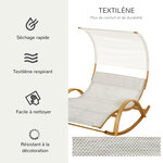 Bain de soleil transat design à bascule 2 pers. tétière & pare-soleil inclus bois pin pré-huilé textilène crème chiné