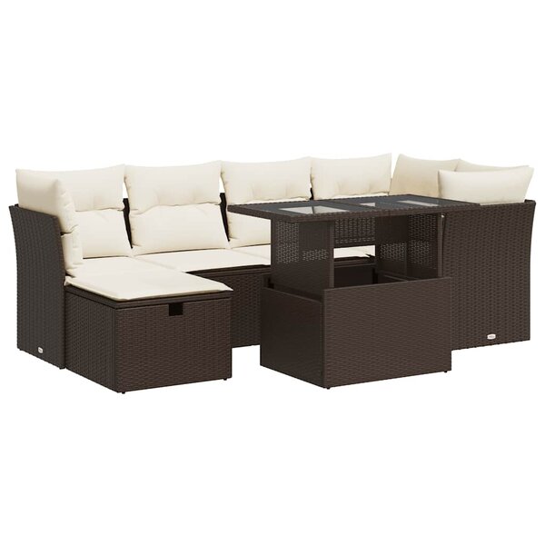 vidaXL Salon de jardin avec coussins 7 Pièces marron résine tressée