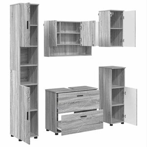 vidaXL Ensemble de mobilier de salle de bain 5 Pièces Gris Sonoma