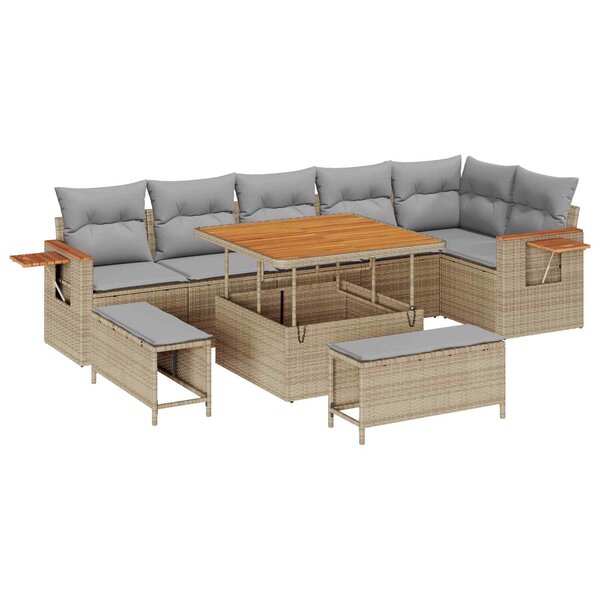 vidaXL Ensemble de canapé de jardin 9 Pièces Beige polyrotin