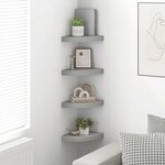 vidaXL Étagères d'angle flottantes 4 Pièces gris 25x25x3 8 cm MDF