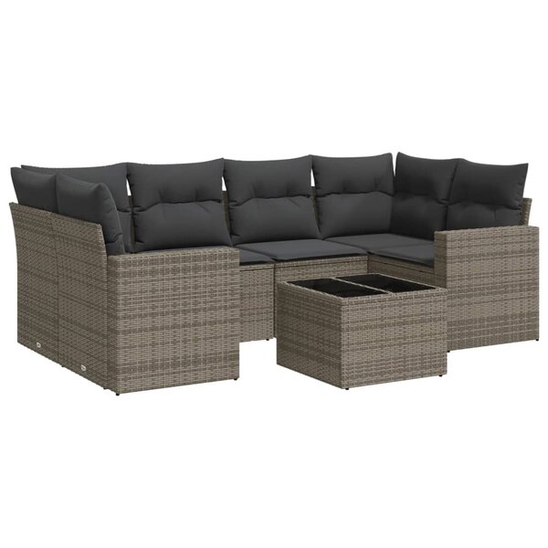 vidaXL Salon de jardin avec coussins 7 Pièces gris résine tressée