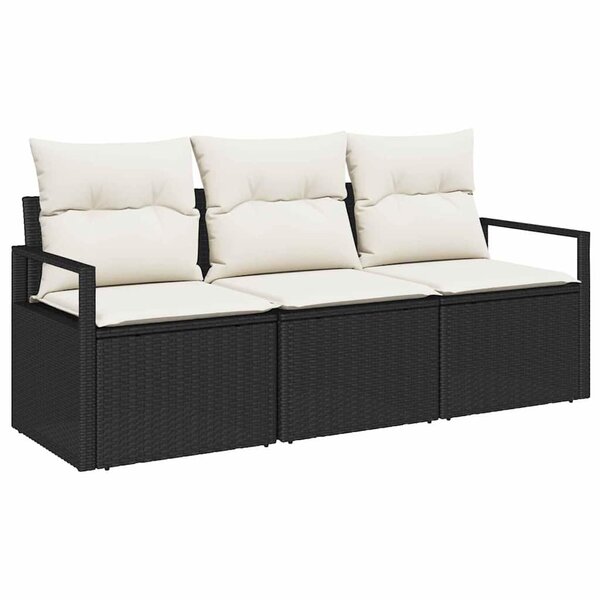 vidaXL Ensemble de canapé de jardin 3 Pièces Noir Poly rotin