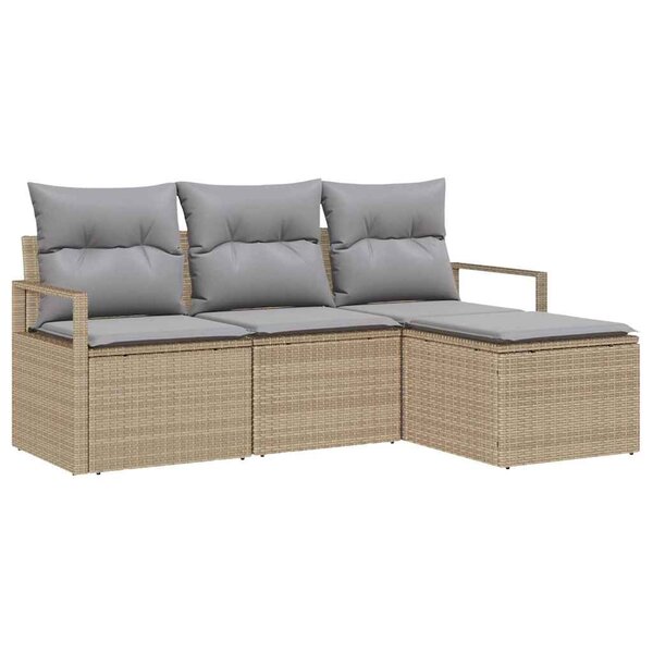 vidaXL Ensemble de canapé de jardin 4 Pièces Beige Poly rotin