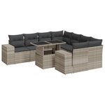 vidaXL Salon de jardin 9 Pièces avec coussins gris clair résine tressée
