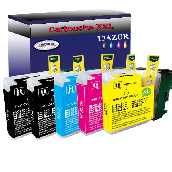Lot de 5 Cartouches compatibles Brother DCP-197C,DCP-365CN,DCP-373CW, LC1100XL (Noire+Couleur) – T3AZUR