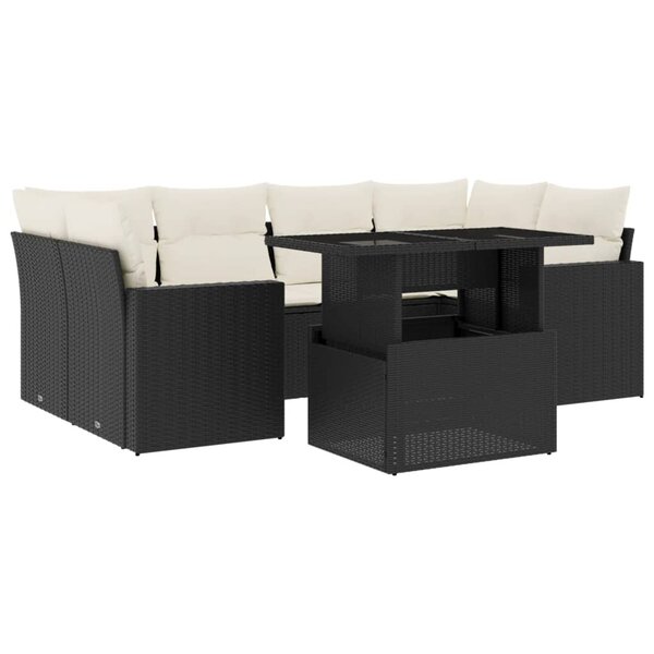 vidaXL Salon de jardin 7 Pièces avec coussins noir résine tressée