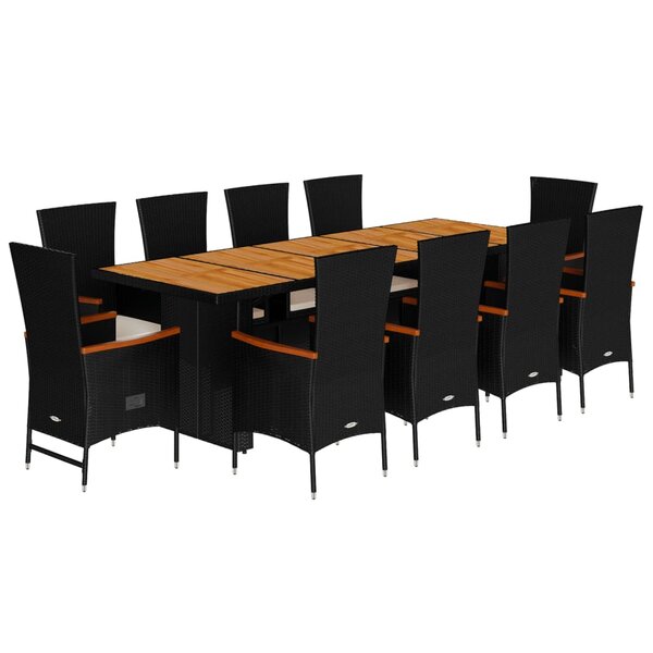 vidaXL Ensemble à manger de jardin 11 Pièces coussins noir résine tressée