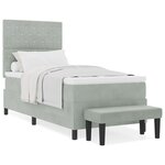 vidaXL Lit à Sommier avec Matelas & Banc Gris Clair 90x190 cm Velours