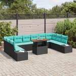 vidaXL Ensemble de canapé de jardin 11 Pièces Noir Poly rotin