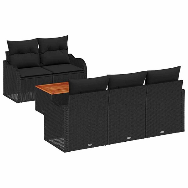 vidaXL Ensemble de canapé de jardin avec coussin 6 Pièces Noir polyrotin
