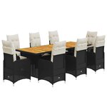 vidaXL Ensemble de bistro de jardin 9 Pièces coussins noir poly rotin