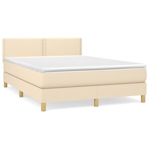 vidaXL Sommier à lattes de lit avec matelas Crème 140x200 cm Tissu