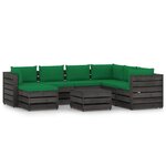 vidaXL Salon de jardin 8 Pièces avec coussins Bois imprégné de gris