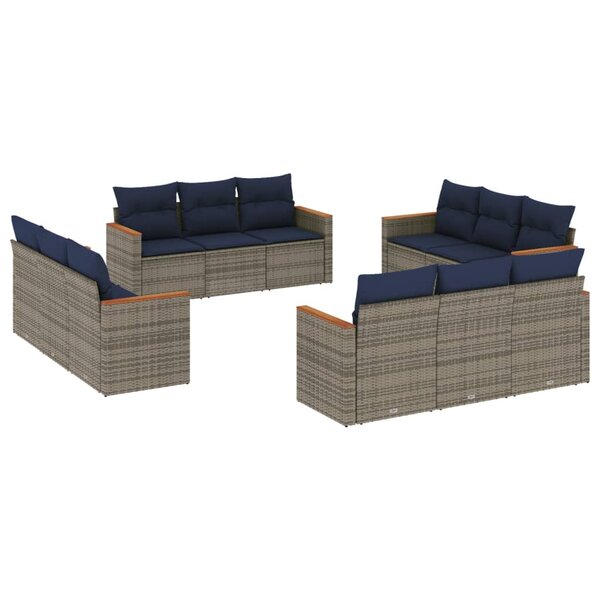 vidaXL Salon de jardin avec coussins 12 Pièces gris résine tressée