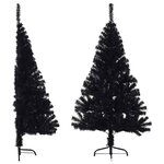 vidaXL Demi sapin de Noël artificiel avec support Noir 150 cm PVC
