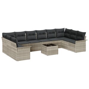 vidaXL Ensemble de Canapés de Jardin 11 Pièces avec Coussins Gris