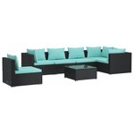 vidaXL Salon de jardin 7 Pièces avec coussins Résine tressée Noir