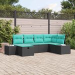 vidaXL Ensemble de canapé de jardin avec coussin 6 Pièces Noir polyrotin