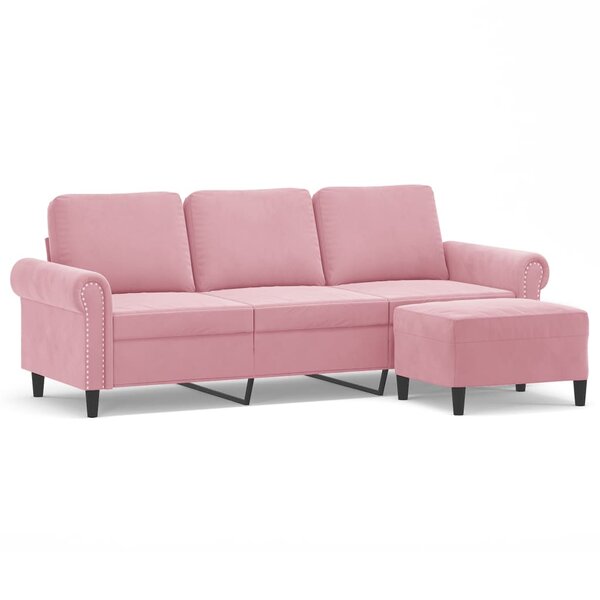 vidaXL Canapé à 3 places avec repose-pieds Rose 180 cm Velours