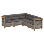 vidaXL Salon de jardin 5 Pièces avec coussins gris résine tressée