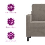 vidaXL Canapé à 2 places Gris clair 120 cm Velours