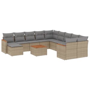 vidaXL Salon de jardin et coussins 12 Pièces mélange beige résine tressée