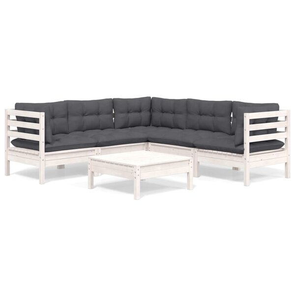 vidaXL Salon de jardin 6 Pièces avec coussins blanc bois de pin massif