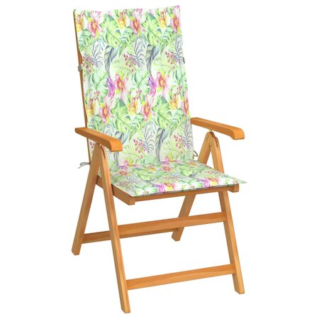vidaXL Chaise de jardin avec coussins à motif de feuilles Bois de teck