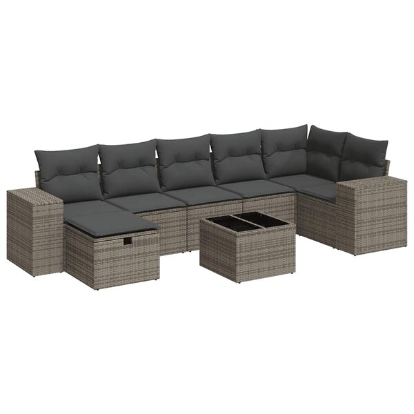 vidaXL Salon de jardin 8 Pièces avec coussins gris résine tressée
