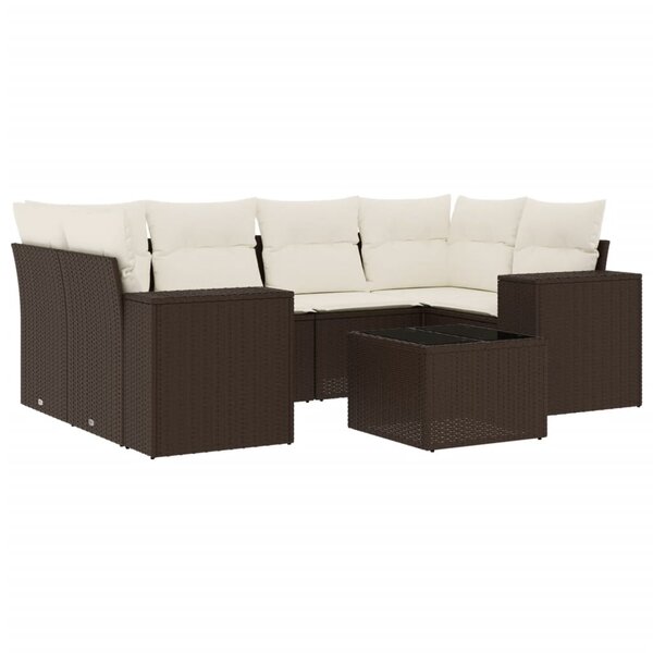 vidaXL Salon de jardin avec coussins 7 Pièces marron résine tressée