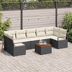 vidaXL Ensemble de canapé de jardin avec coussin 8 Pièces Noir Poly rotin
