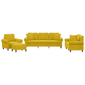 vidaXL Ensemble de canapés 4 Pièces avec coussins jaune velours