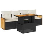 vidaXL Salon de jardin 5 Pièces avec coussins noir résine tressée acacia