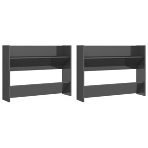 vidaXL Armoires à chaussures murales 2 Pièces gris brillant 80x18x60 cm