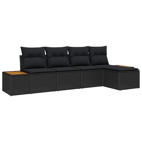 vidaXL Ensemble de canapé de jardin avec coussin 5 Pièces Noir Poly rotin