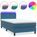 vidaXL Sommier à lattes de lit et matelas et LED bleu foncé 80x220 cm velours