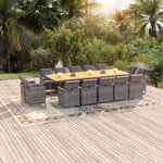 vidaXL Ensemble à manger de jardin coussins 15 Pièces Résine tressée Gris
