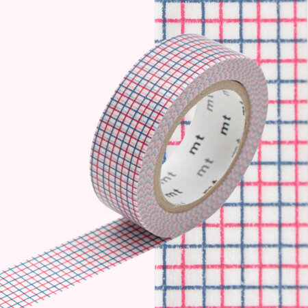 Masking Tape MT 1 5 cm Quadrillage rouge et bleu