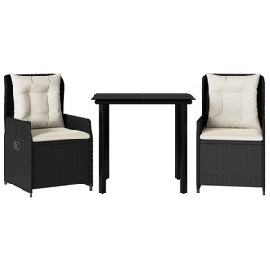 vidaXL Ensemble à manger de jardin avec coussins 3 Pièces Noir
