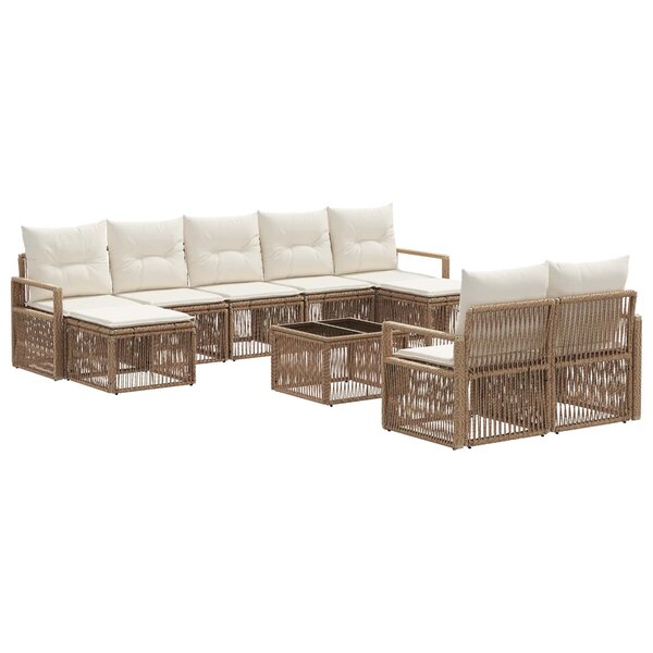 vidaXL Ensemble de canapé de jardin 10 Pièces Beige polyrotin